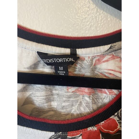 MENS DISTORTION HAWAIIAN FLORAL TEAL BLUE RED TANK TOP T-SHIRT SIZE M - Picture 4 of 8